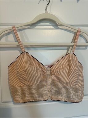 Free People Striped Peach Seersucker Crop Top